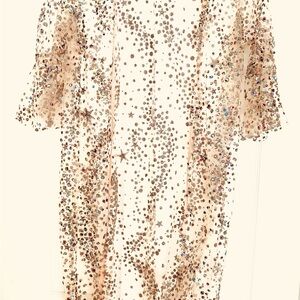 Embellished Sheer Metallic-Star Wrap Scarf - Champagne